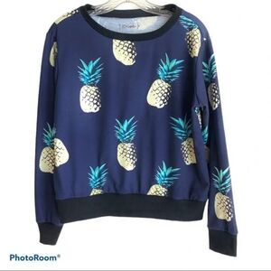 Cupshe Pineapple Print Pullover Top Women’s Medium Knit Tropical Vacation Resort